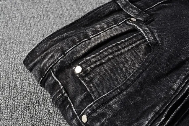 Balmain Pantalon Jean Distressed Noir Style Moto avec Poches à Zipper 2