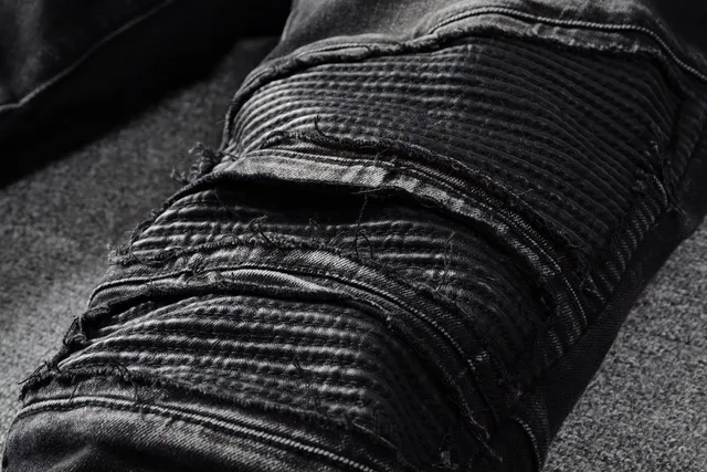 Balmain Pantalon Jean Distressed Noir Style Moto avec Poches à Zipper 4