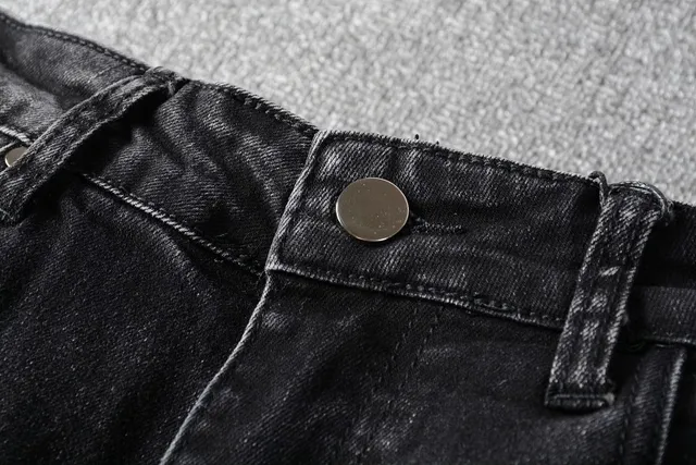 Balmain Pantalon Jean Distressed Noir Style Moto avec Poches à Zipper 6