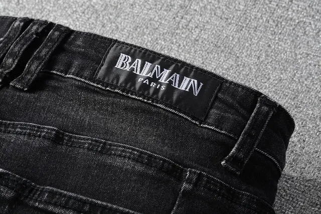 Balmain Pantalon Jean Distressed Noir Style Moto avec Poches à Zipper 11