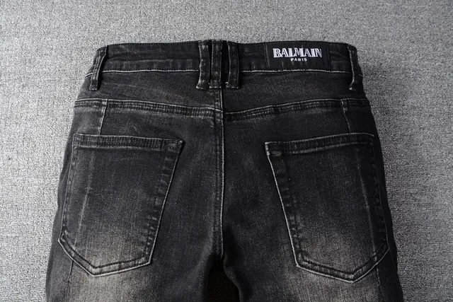 Balmain Pantalon Jean Distressed Noir Style Moto avec Poches à Zipper 13
