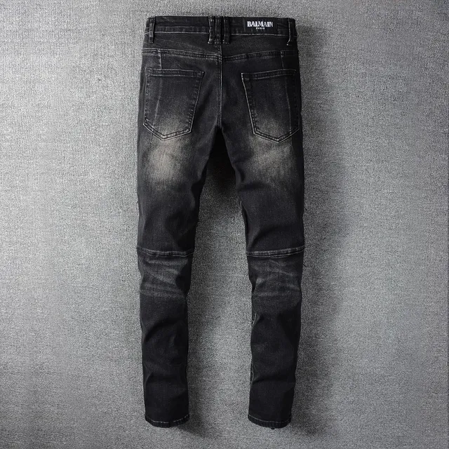 Balmain Pantalon Jean Distressed Noir Style Moto avec Poches à Zipper 15