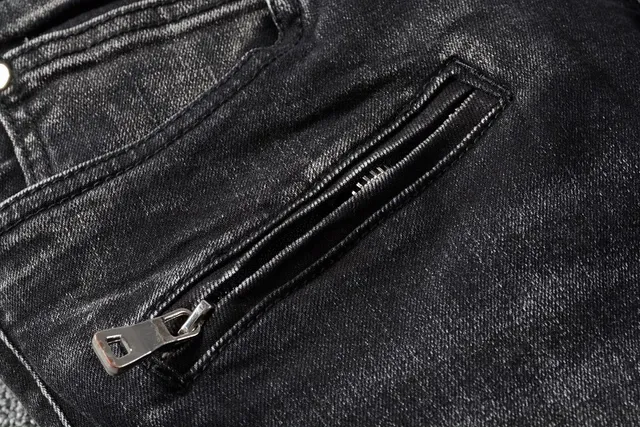 Balmain Pantalon Jean Distressed Noir Style Moto avec Poches à Zipper 16