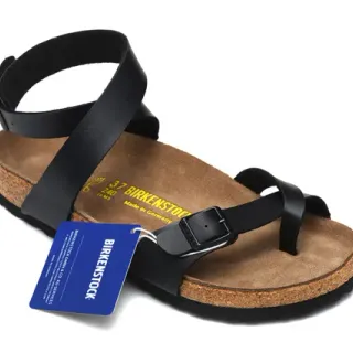 Birkenstock Arizona काले चमड़े की कैजुअल सैंडल्स