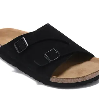 Birkenstock Arizona Black Suede Dual-Buckle Slippers