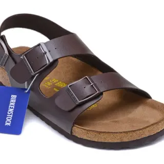 Birkenstock Arizona भूरी चमड़े के आरामदायक सैंडल