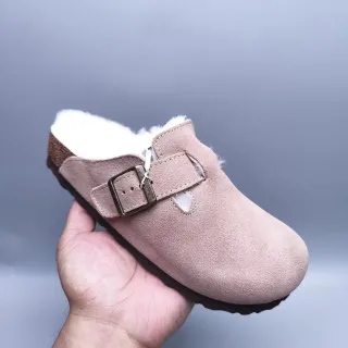 Birkenstock Arizona गुलाबी सफेद चमड़ा ऊपरी शीयरलिंग लाइन केजुअल जूते
