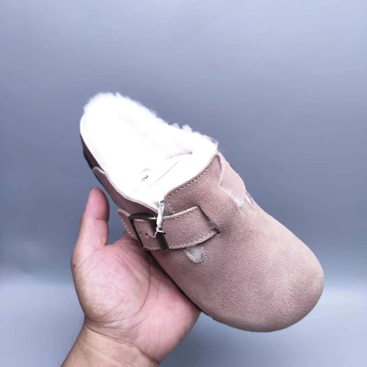Birkenstock Arizona গোলাপি সাদা চামড়া উপর শিয়ারলিং-লাইন্ড ক্যাজুয়াল জুতো 3