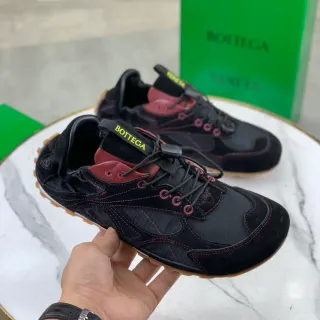 Bottega Veneta Black and Burgundy Mixed-Material Lifestyle Sneakers