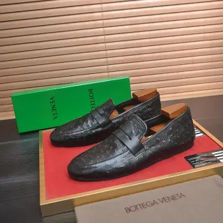 Bottega Veneta Black Brown Ostrich-Embossed Leather Penny Strap Loafer