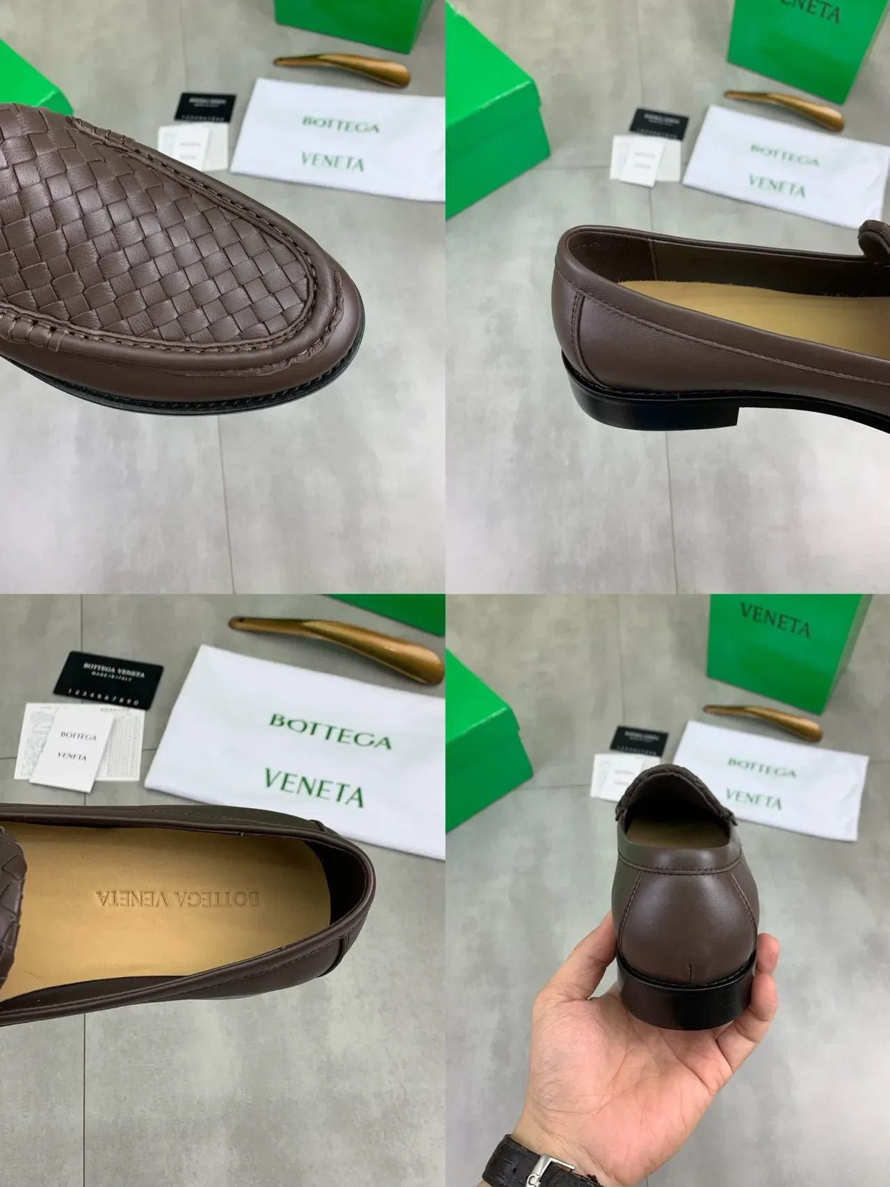 Bottega Veneta Mocassin Marron Noir Cuero Tissé Vamp Slip-On 2