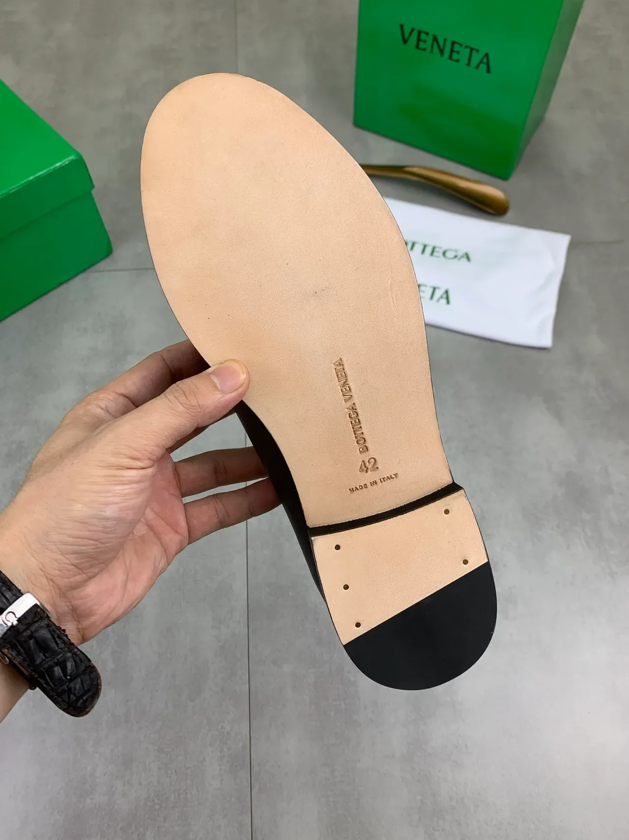 Bottega Veneta Mocassin Marron Noir Cuero Tissé Vamp Slip-On 3