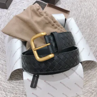 Bottega Veneta Cassette Intrecciato Black Leather Belt