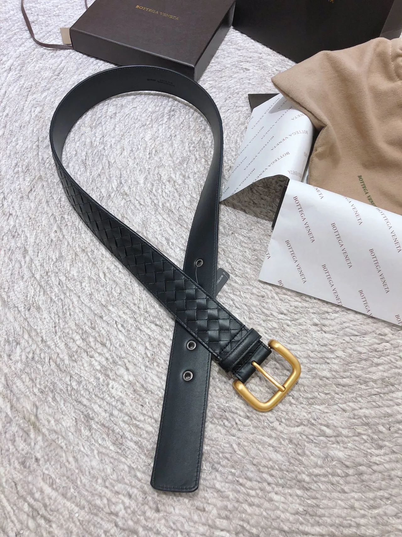 Bottega Veneta Cassette Intrecciato Black Leather Belt 4
