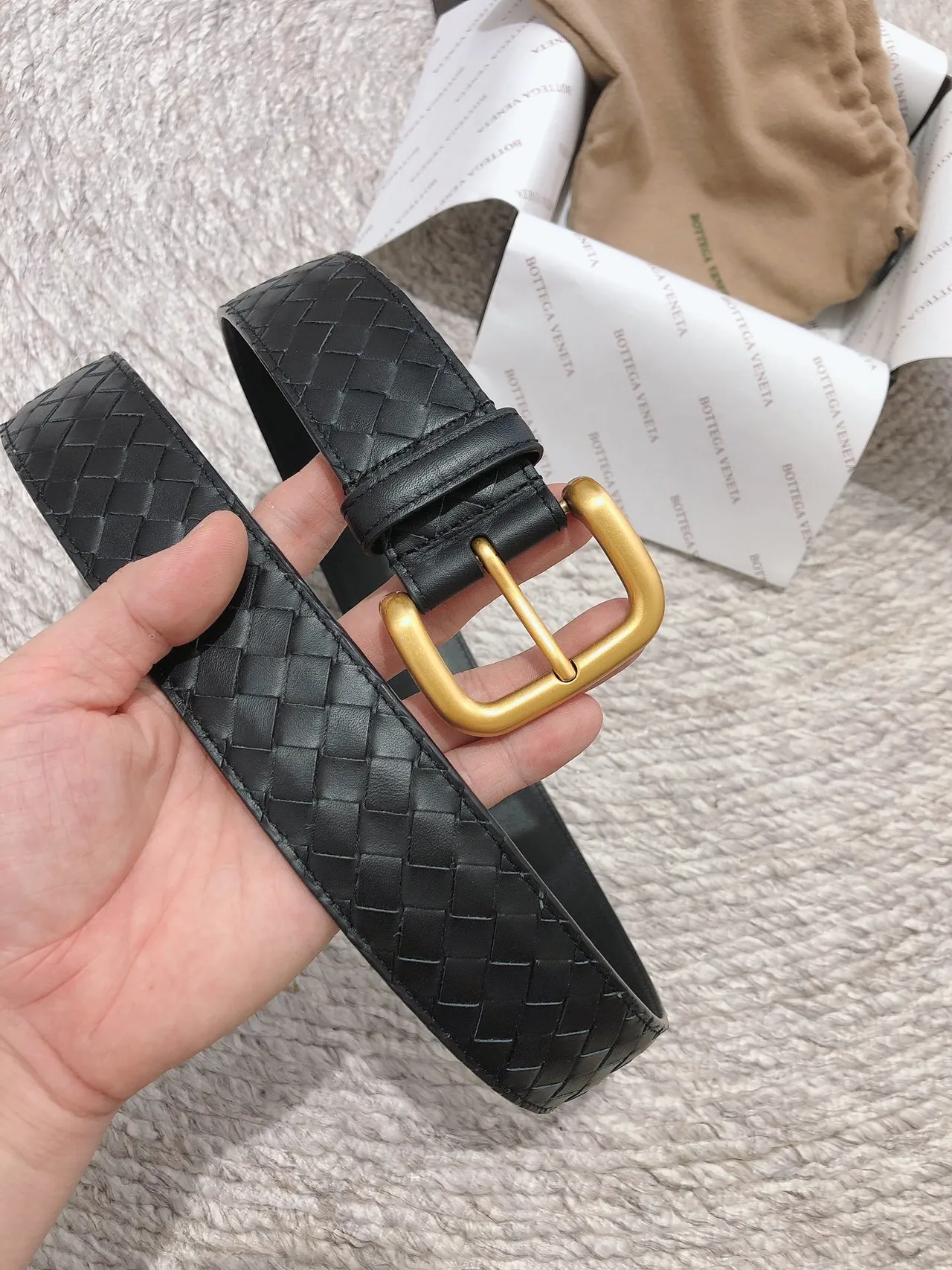 Bottega Veneta Cassette Intrecciato Black Leather Belt 5