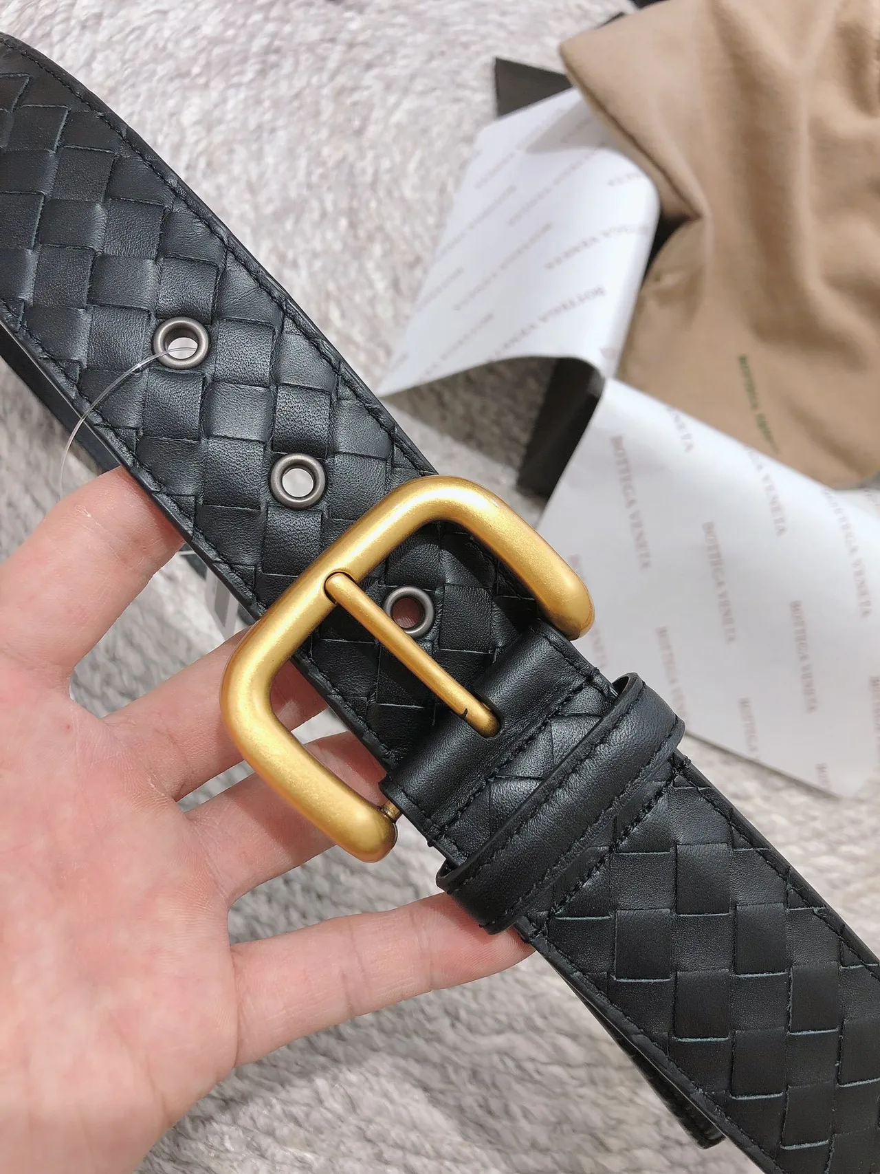 Bottega Veneta Cassette Intrecciato Black Leather Belt 7