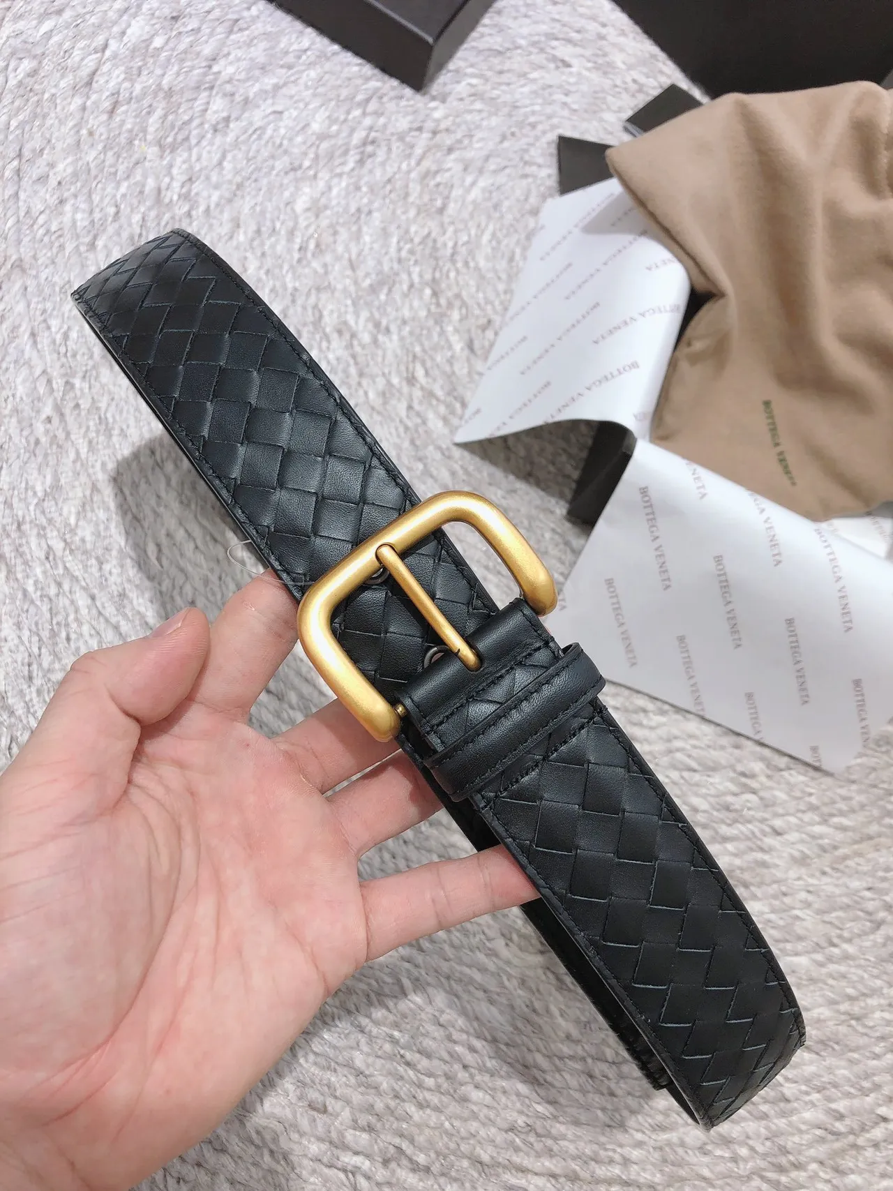 Bottega Veneta Cassette Intrecciato Black Leather Belt 8