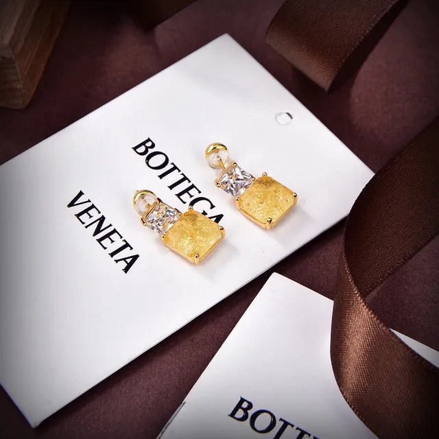 Bottega Veneta Gold Green Double-Stone Square-Cut Earrings 3