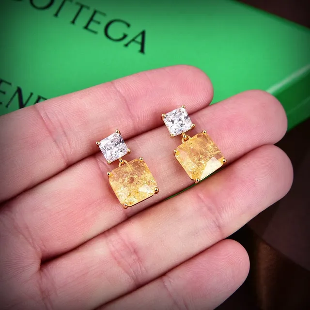 Bottega Veneta Gold Green Double-Stone Square-Cut Earrings 8
