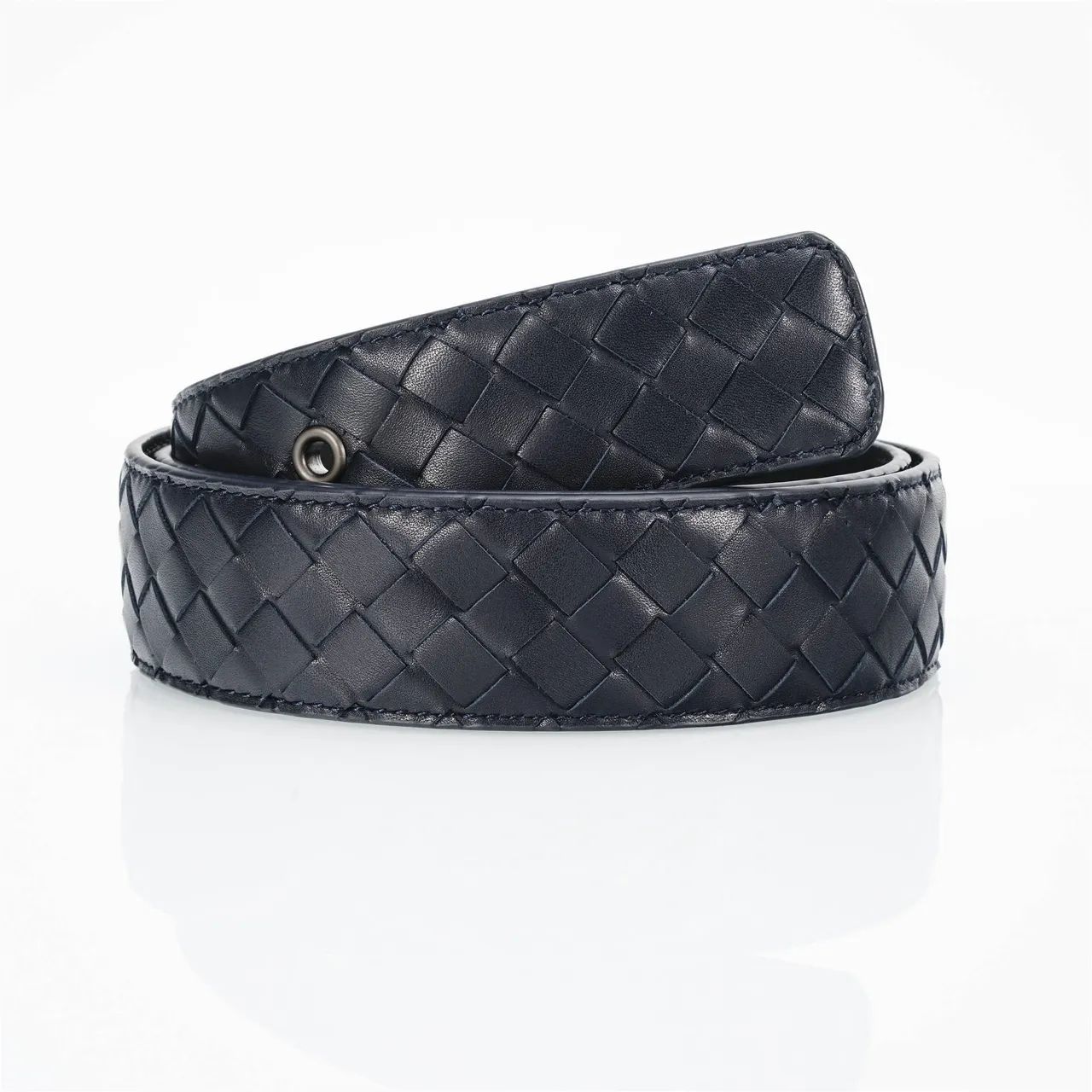 Bottega Veneta Intrecciato حزام جلد أزرق بحري منسوج 3