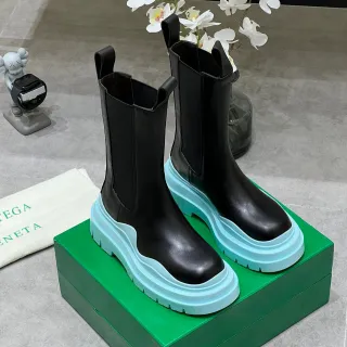 Bottega Veneta Le Cagole Black and Aqua Platform Ankle Boots