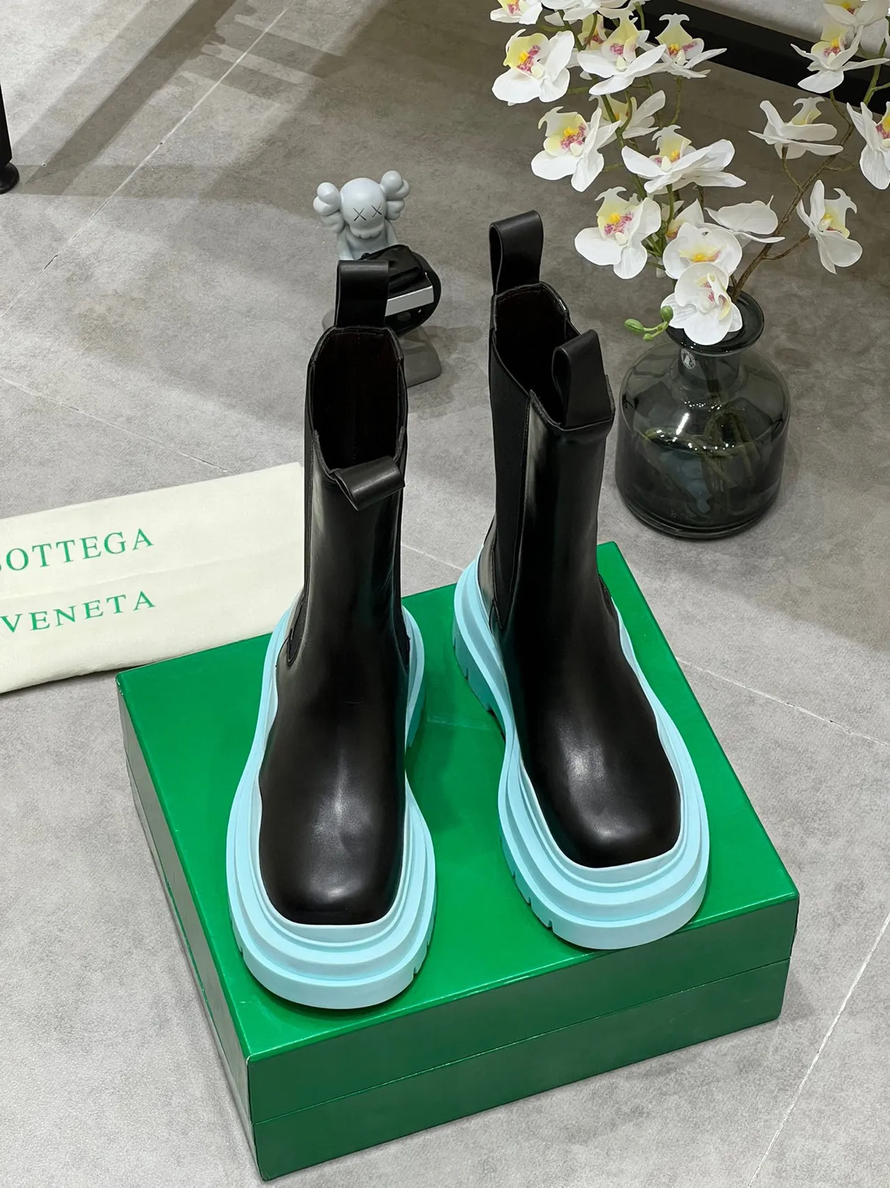 Bottega Veneta Le Cagole Black and Aqua Platform Ankle Boots 5