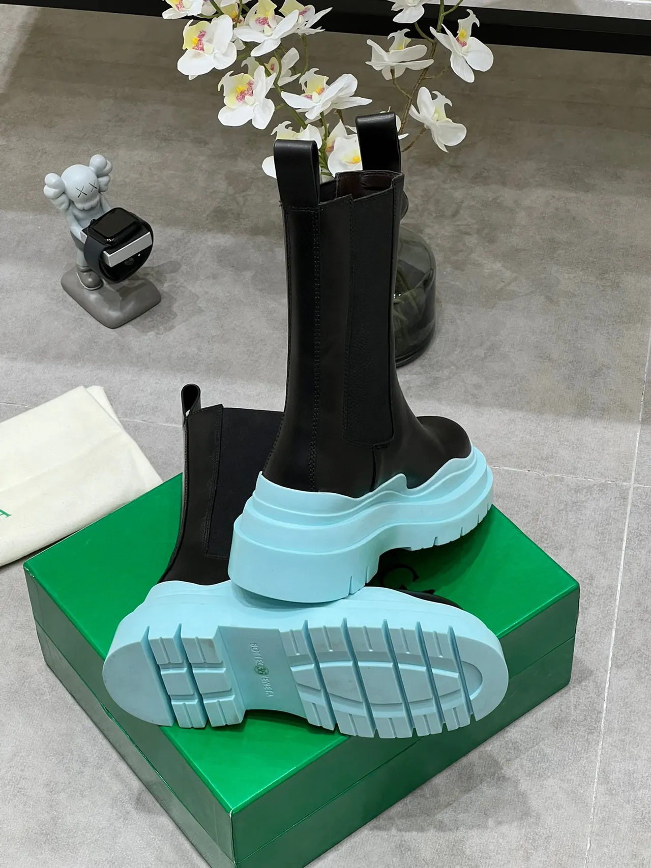 Bottega Veneta Le Cagole Black and Aqua Platform Ankle Boots 6