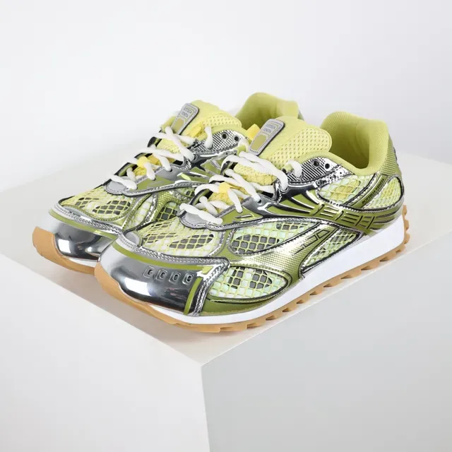 Bottega Veneta Track Trainer حذاء رياضي أسلوب حياة أخضر ليمون فضي 2
