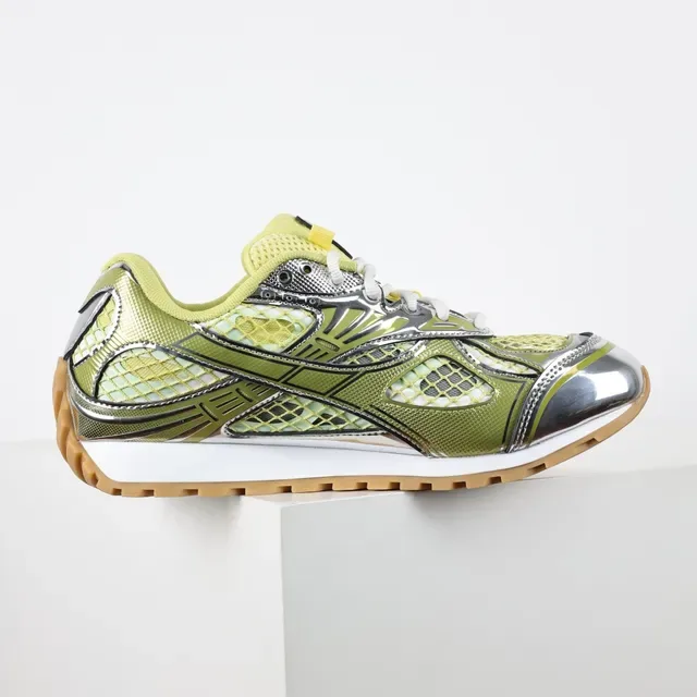 Bottega Veneta Track Trainer حذاء رياضي أسلوب حياة أخضر ليمون فضي 7