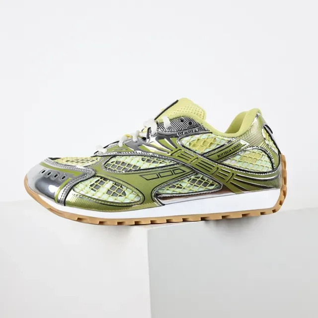 Bottega Veneta Track Trainer حذاء رياضي أسلوب حياة أخضر ليمون فضي 9