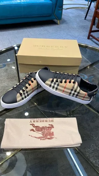 Burberry Beige Noir Nova Check Canvas Upper Leather Toe Cap Lifestyle Sneakers 4