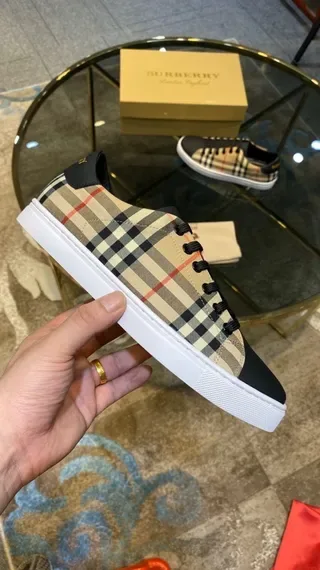 Burberry Beige Noir Nova Check Canvas Upper Leather Toe Cap Lifestyle Sneakers 6