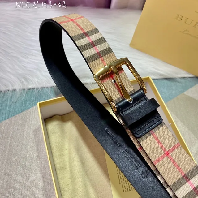 Burberry Beige Black Nova Check Woven Fabric Leather Backing Canvas Belt 4