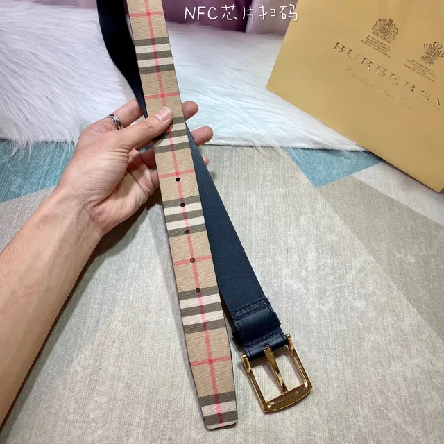 Burberry Beige Black Nova Check Woven Fabric Leather Backing Canvas Belt 5