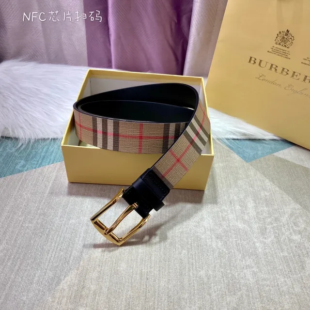 Burberry Beige Black Nova Check Woven Fabric Leather Backing Canvas Belt 6