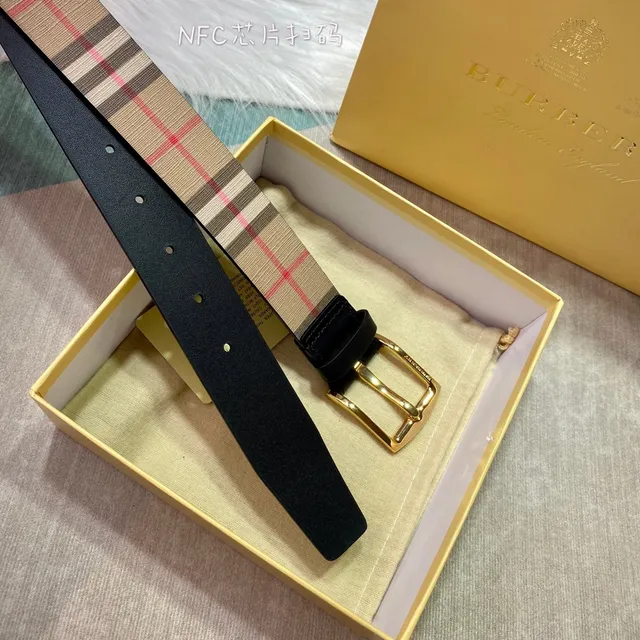 Burberry Beige Black Nova Check Woven Fabric Leather Backing Canvas Belt 8