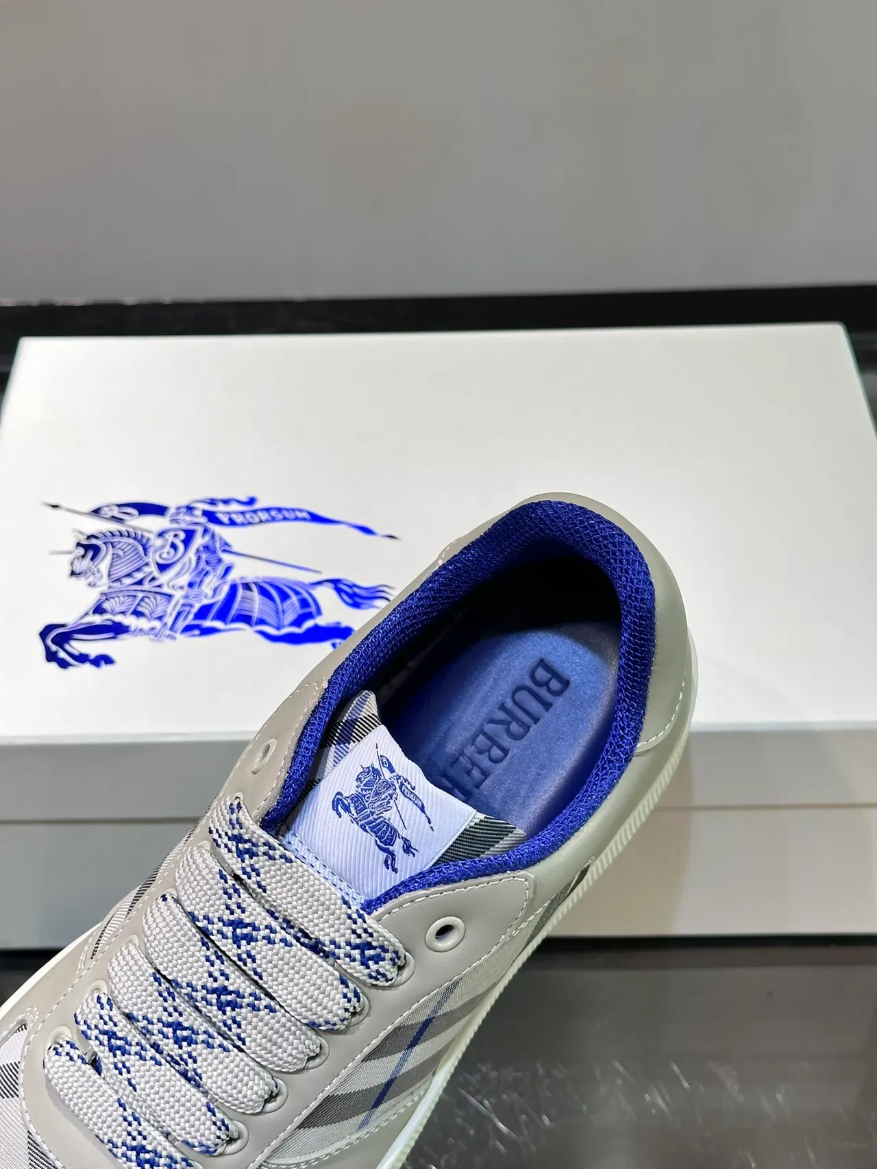 Burberry Beige Blue أحذية رياضية Lifestyle Low Top بانيل مربعات 4