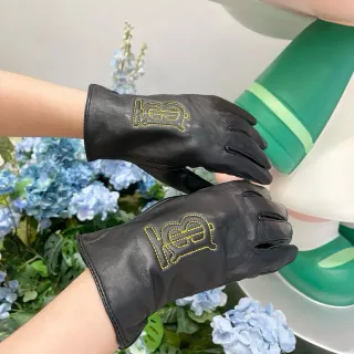 Burberry Black Gold Embroidered Monogram Leather Gloves