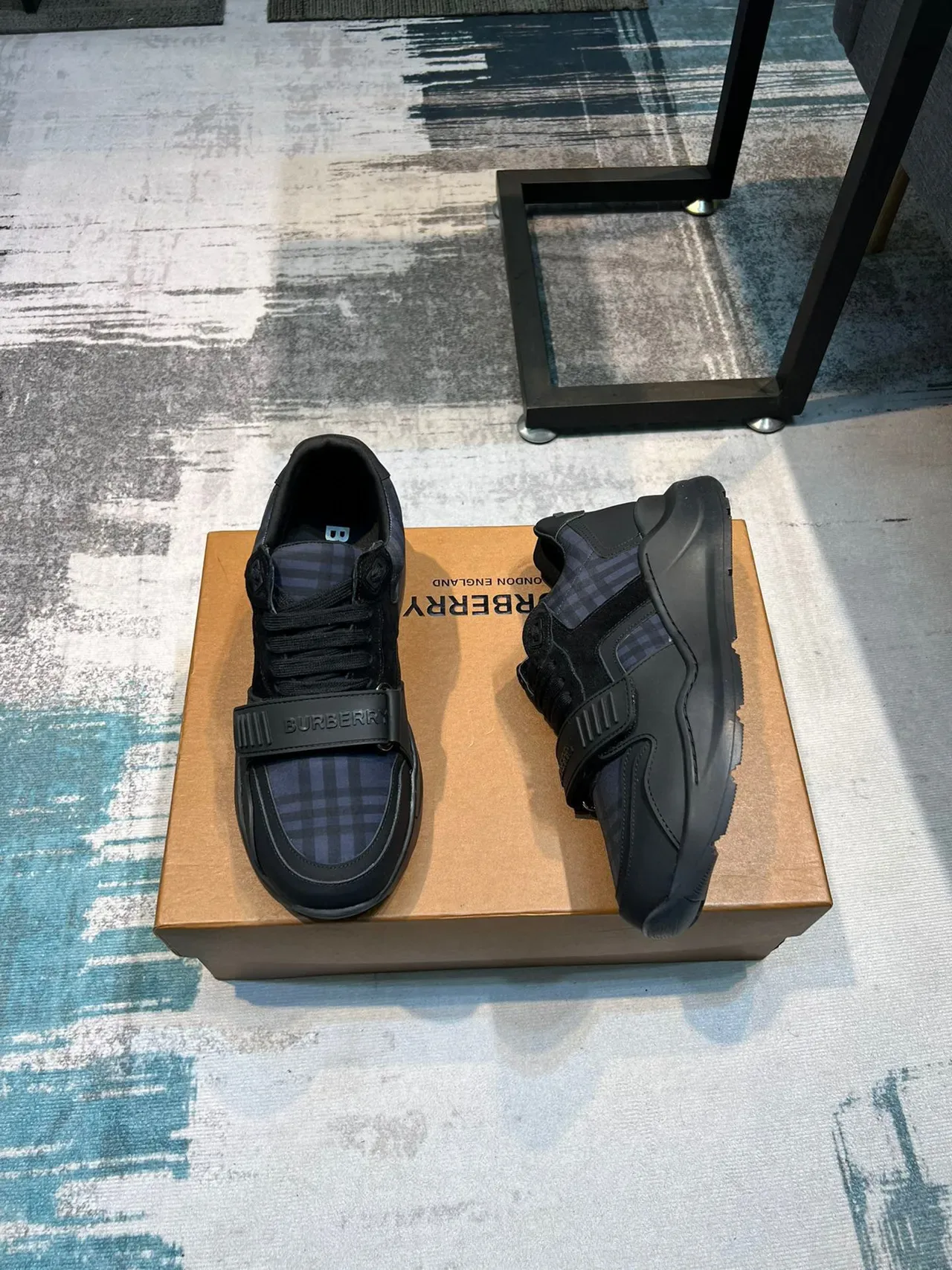 Burberry Black Navy Chunky Sole Logo Strap Sneakers 4