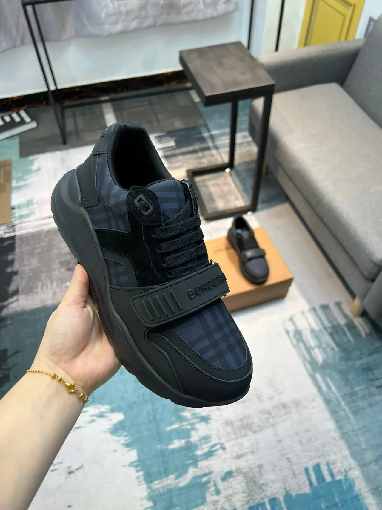 Burberry Black Navy Chunky Sole Logo Strap Sneakers 6