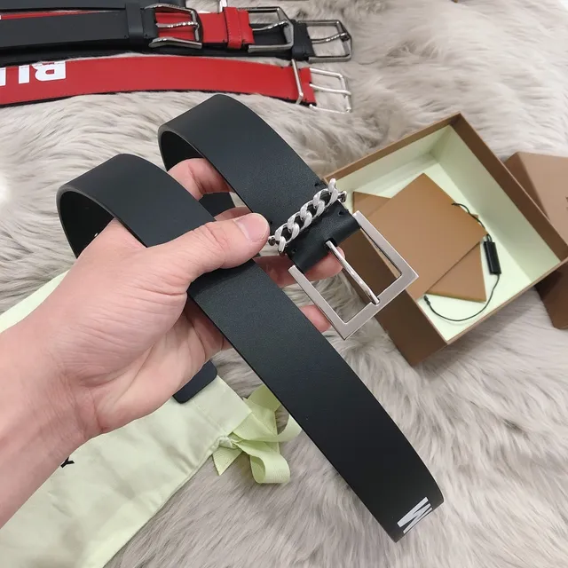Burberry Black Silver Matte Rectangular Buckle Leather Belt 7
