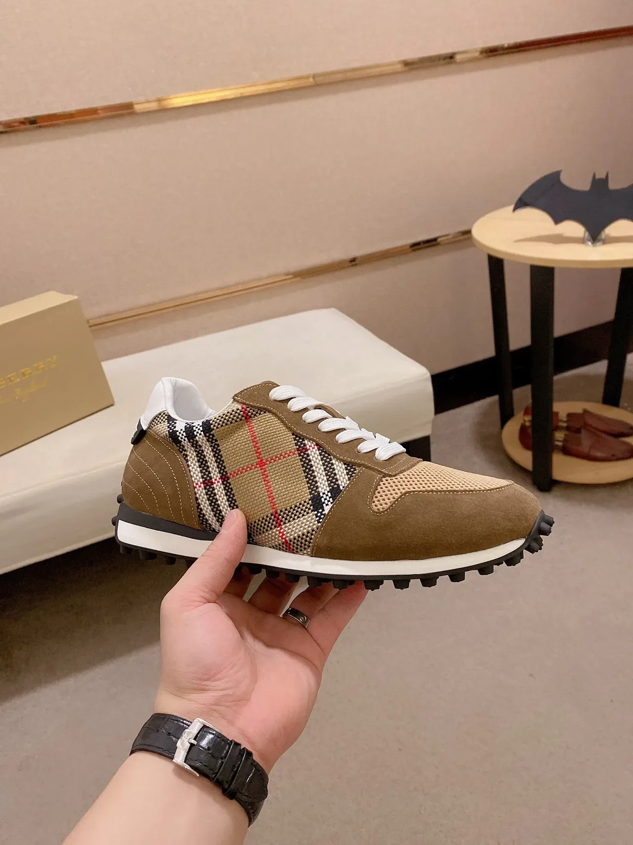 حذاء سنيكرز Burberry Check Panel Suede Mesh Lifestyle 8