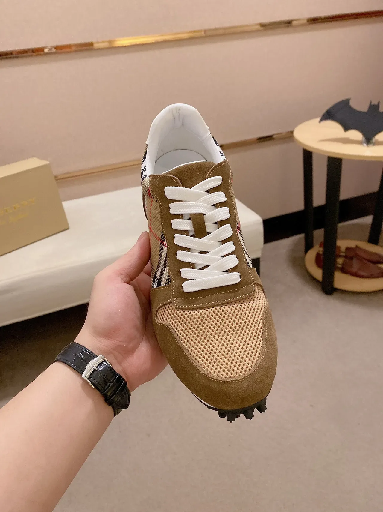 حذاء سنيكرز Burberry Check Panel Suede Mesh Lifestyle 9
