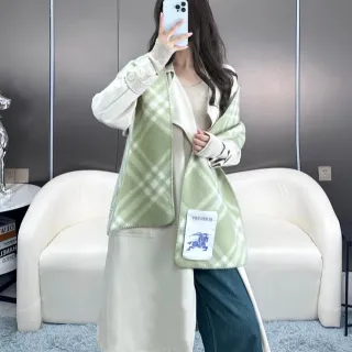 Burberry Cachecol Xadrez Plaid Verde Bege Aparência Lã Misturada Cachecol Caxemira