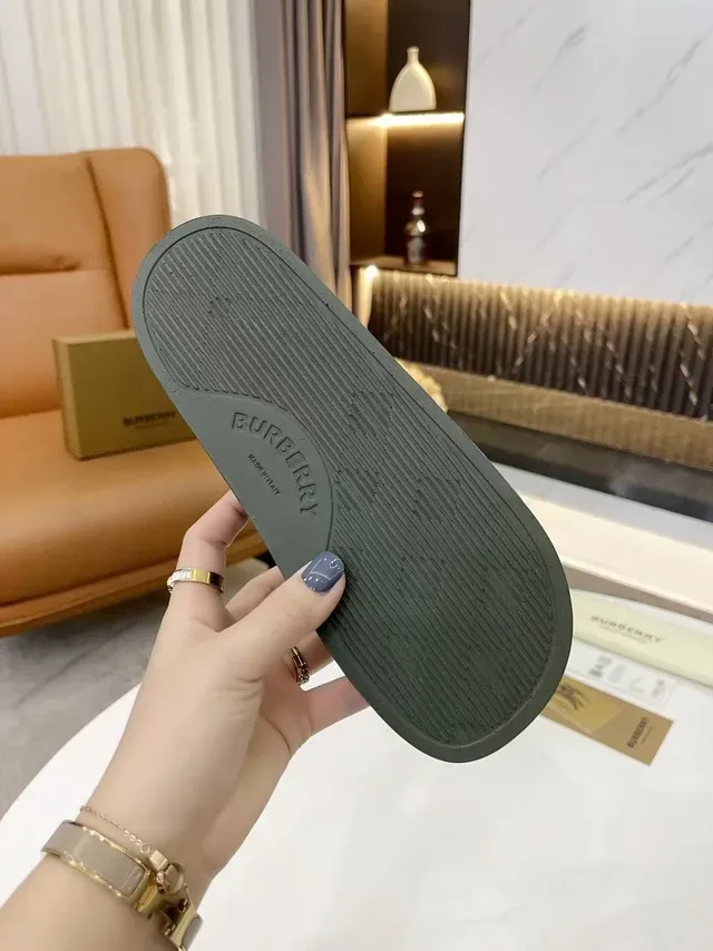 Burberry Check Strap Olive Green Slippers 3