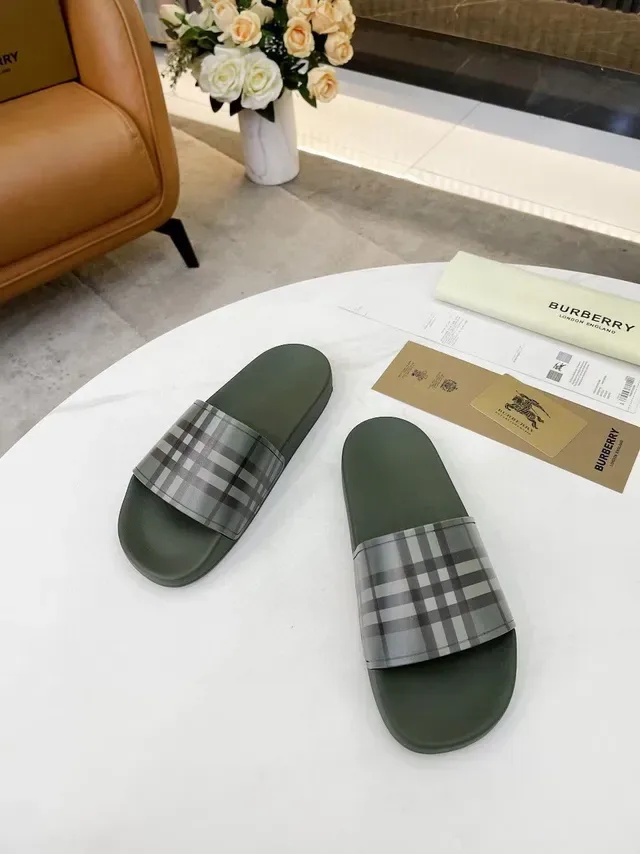 Burberry Check Strap Olive Green Slippers 4