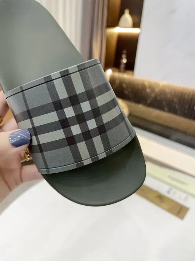 Burberry Check Strap Olive Green Slippers 6