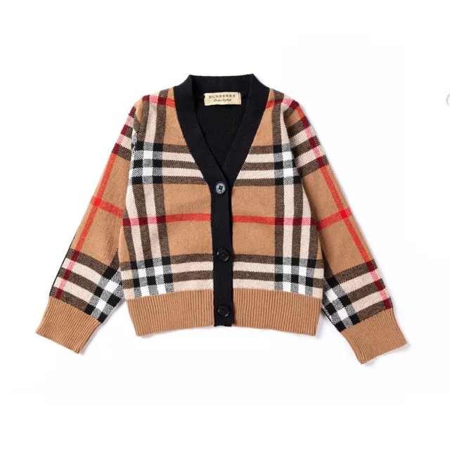 Burberry Motif Classique à Carreaux Beige Noir Fermeture Boutons Devant Cardigan 11