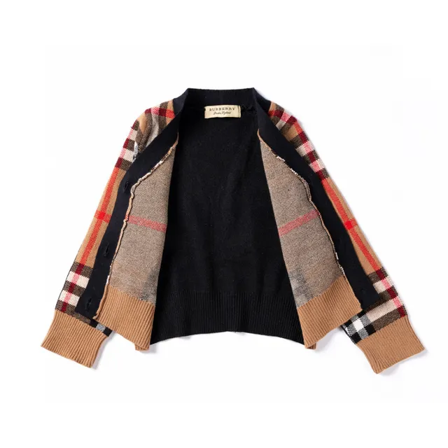 Burberry Motif Classique à Carreaux Beige Noir Fermeture Boutons Devant Cardigan 12