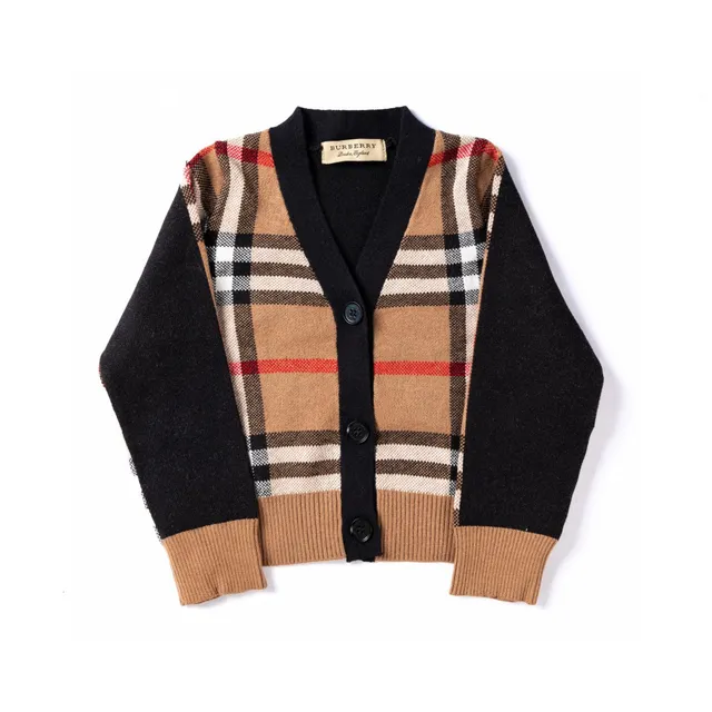 Burberry Motif Classique à Carreaux Beige Noir Fermeture Boutons Devant Cardigan 14